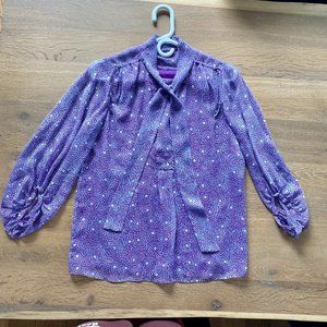 DVF Purple/Blue Neck Tie Blouse - 4
